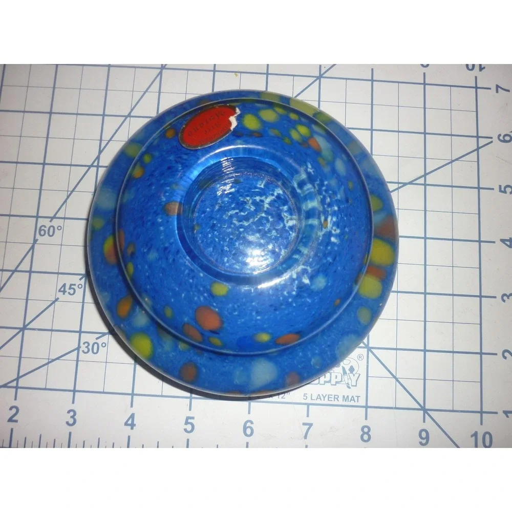 Vintage Lavorazione Arte Murano Blue Splatter Art Glass Bowl Made in Italy 6.5